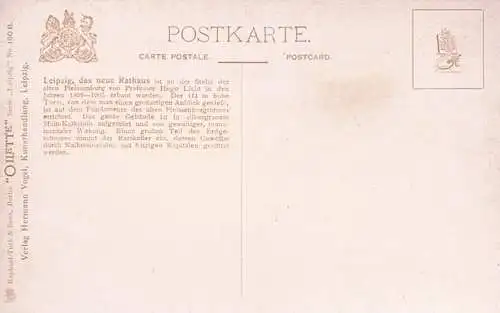 AK Leipzig. Neues Rathaus, Postkarte, Verlag Hermann Vogel, gebraucht, gut