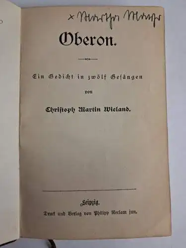 Buch: Oberon, Ein Gedicht in zwölf Gesängen, Christoph Martin Wieland, Reclam