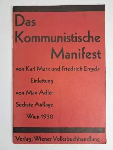 Buch: Das Kommunistische Manifest, Marx / Engels, 1930, Wiener Volksbuchhandlung