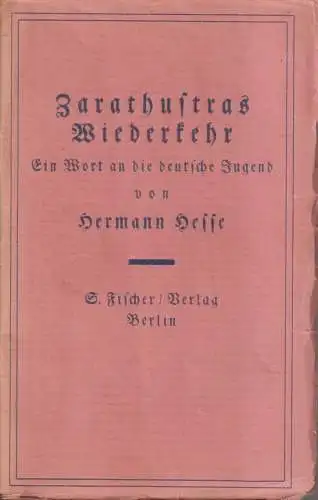 Buch: Zarathustras Wiederkehr. Hermann Hesse, 1921, S. Fischer Verlag