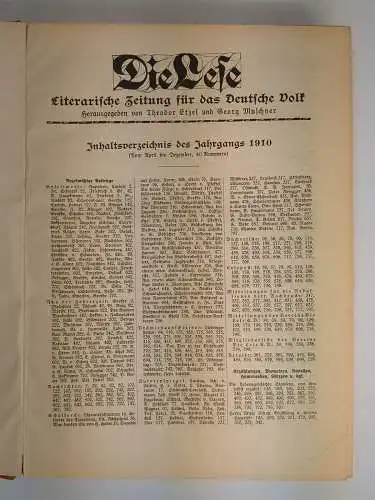 Die Lese 1910, Nr. 1-40, Literarische Zeitung (vollständig), Etzel / Muschner