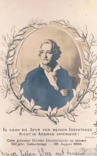 AK Goethe. ca. 1899, Postkarte. 1899, Verlag E. Schulte, gebraucht, gut