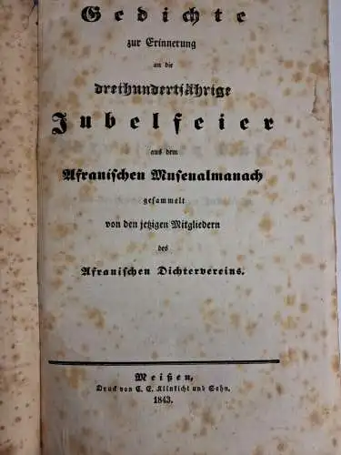 Buch: Gedichte zur Erinnerung an die dreihundertjährige Jubelfeier ... 1843