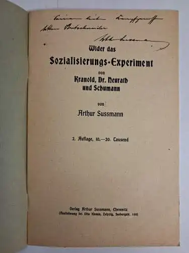 Buch: Wider das Sozialisierungs-Experiment von Kranold ... 1919, Arthur Sussmann