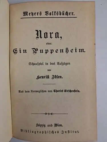 Buch: Nora oder: Ein Puppenheim. Schauspiel, Henrik Ibsen, Bibliogr. Institut