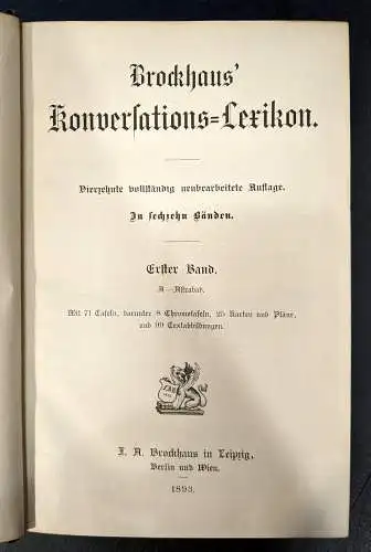 Buch: Brockhaus Konversations-Lexikon in sechzehn Bänden, 1893, 16 Bände