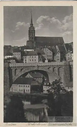 AK Bautzen. Petrikirche und Kronprinzenbrücke. ca. 1913, Postkarte. Ca. 1913