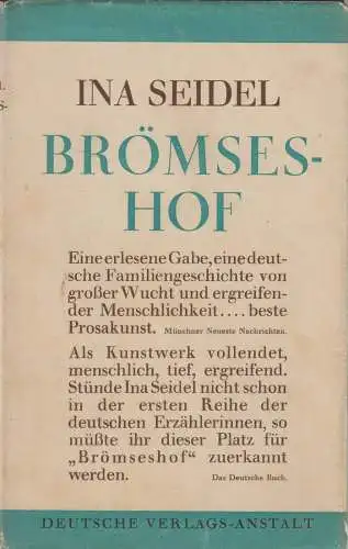 Buch: Brömseshof, Seidel, Ina. 1927, Deutsche Verlags-Anstalt, gebraucht, gut