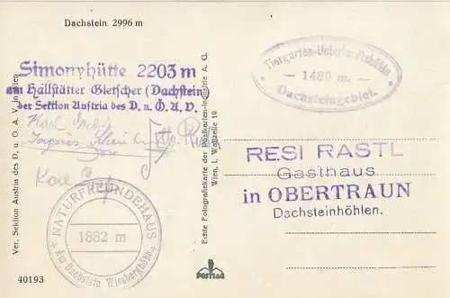 AK Dachstein. ca. 1926, Postkarte. Ca. 1926, gebraucht, gut