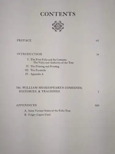 Buch: The first Folio of Shakespeare, Charlton Hinman, 1968, Norton Facsimile