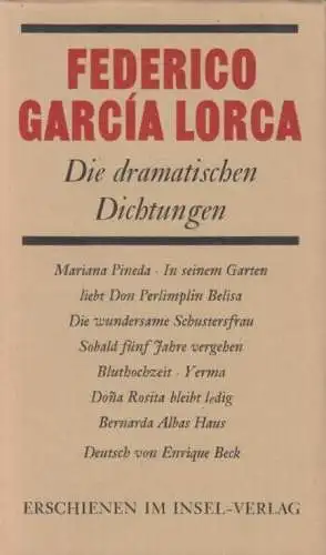 Buch: Die dramatischen Dichtungen, Garcia Lorca, Federico. 1963, Insel Verlag