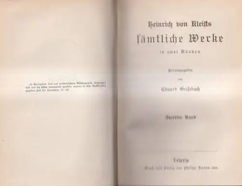 Buch: Heinrich von Kleists Sämtliche Werke in zwei Bänden, Reclam, 2 Bände in 1