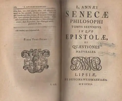 Buch: L. Annaei Senecae Philosophi Opera Omnia. Seneca, 1741, Weidmann