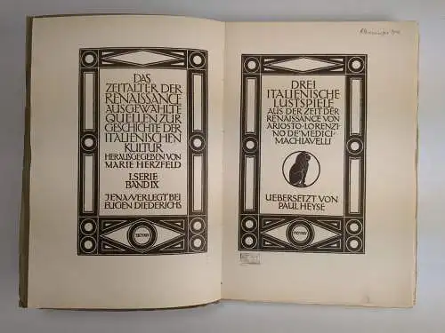 Buch: Drei italienische Lustspiele aus der Zeit der Renaissance, Lorenzi, 1914