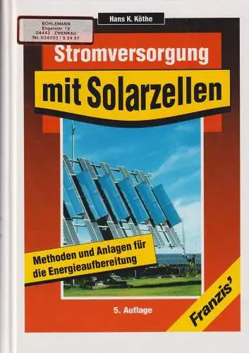 Buch: Stromversorgung mit Solarzellen, Köthe, Hans Kurt, 1996, Franzis-Verlag