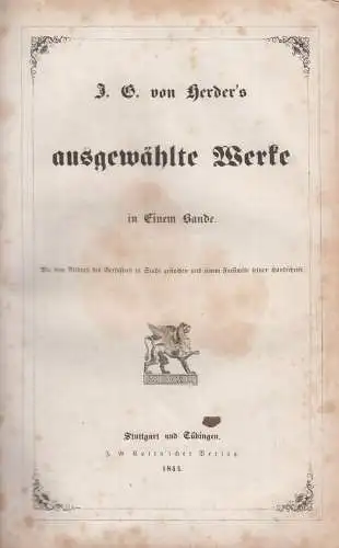 Buch: J. G. von Herder's Werke, 2 Bände, 1844, J. G. Cotta'sche Buchhandlung