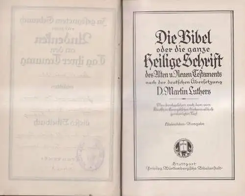 Biblia: Die Bibel, Martin Luther, Privileg. Württembergische Bibelanstalt