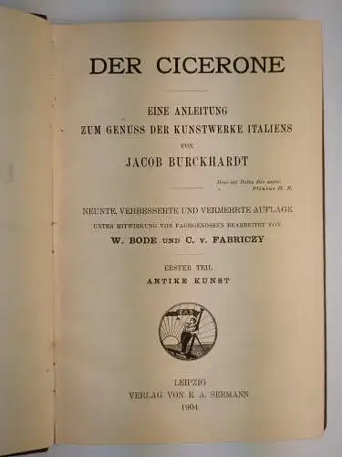 Buch: Der Cicerone, Burckhardt, Jacob, 1904, E. A. Seemann Verlag, 4 Bände