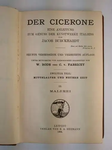 Buch: Der Cicerone, Burckhardt, Jacob, 1904, E. A. Seemann Verlag, 4 Bände