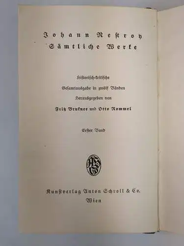 Buch: Johann Nestroy - Sämtliche Werke, 14 von 15 Bänden, Verlag Anton Schroll