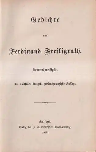 Buch: Gedichte, Ferdinand Freiligrath, 1978, J. G. Cotta'scher Verlag