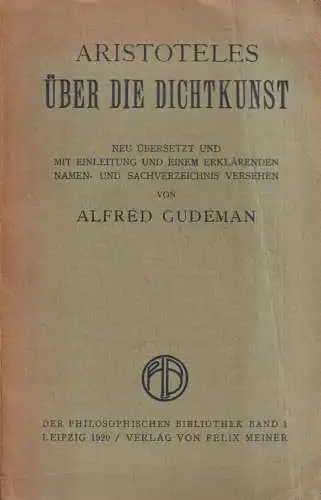 Buch: Über die Dichtkunst, Aristoteles, 1920, Meiner, Philosophische Bibliothek