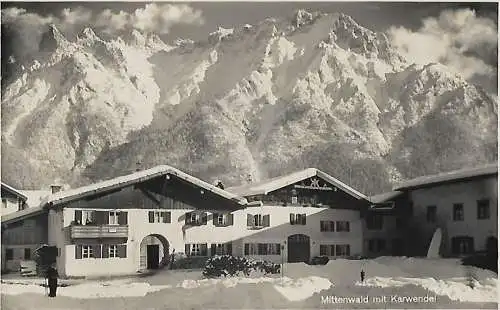 AK Mittenwald mit Karwendel. ca. 1941, Postkarte. Serien Nr, ca. 1941