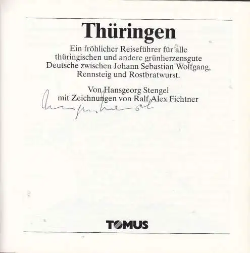 Buch: Thüringen, Stengel, Hansgeorg. 1993, Tomus Verlag, gebraucht, gut