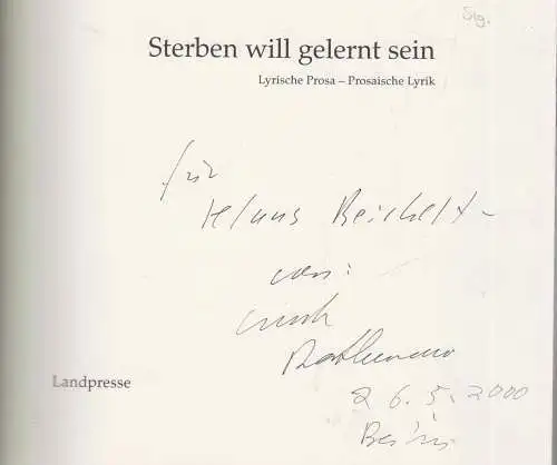 Buch: Sterben will gelernt sein, Rathenow, Lutz, 2000, Landpresse