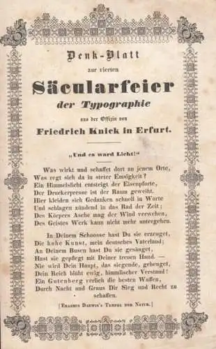 Buch: Thüringisch-Erfurter Gedenkbuch der vierten Säcular... Dennhardt. 1840