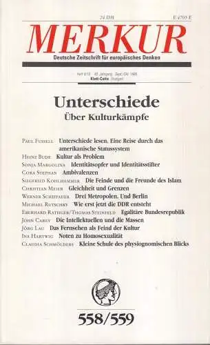 Buch: Merkur 558/559: Unterschiede. Über Kulturkämpfe, 1995, Klett-Cotta