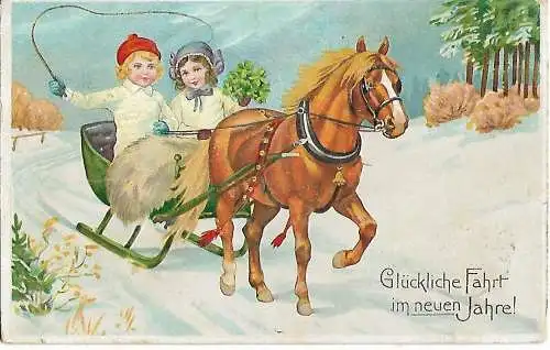 AK Glückliche Fahrt im neuen Jahre! ca. 1911, Postkarte, Neujahr, gebraucht, gut