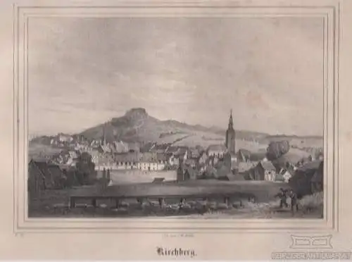 Kirchberg. Original-Lithographie. Grafik mit Passepartout, Arldt, Carl Wilhelm