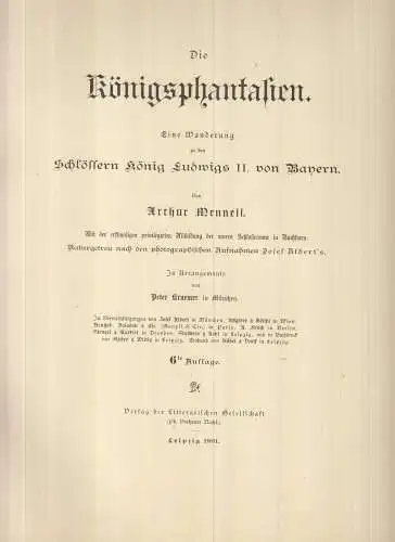 Buch: Die Königsphantasien, Mennell, Arthur/ Josef Albert (Fotos), 1891, akzept.