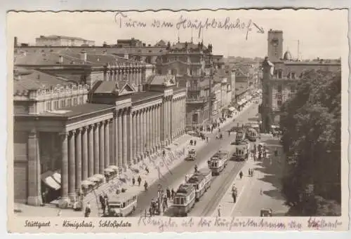 AK Stuttgart - Königsbau, Schloßplatz, ca. 1950, Fritz Schanbacher, gelaufen