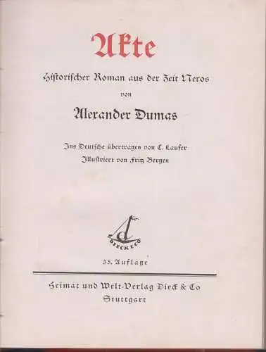 Buch: Akte, Dumas, Alexander, 1925, Heimat und Welt-Verlag, Historischer Roman