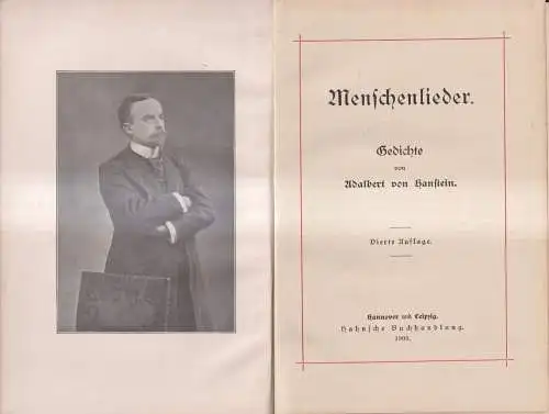 Buch: Menschenlieder, Gedichte, Adalbert von Hanstein, 1909, Hahn'sche Buchhandl