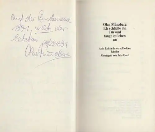 Buch: Ich schließe die Tür und fange zu leben an, Münzberg, Olav. 1983