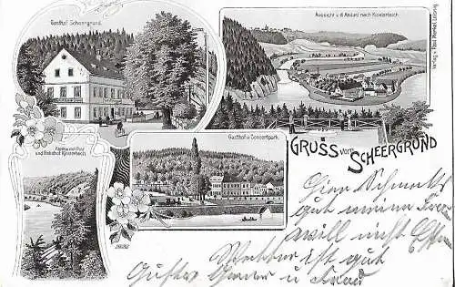 AK Gruss vom Scheergrund. Gasthof Scheergrund. Litho. ca. 1904, gebraucht, gut