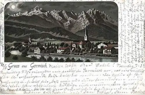 AK Gruss aus Garmisch. Lithografie. ca. 1898, gebraucht, gut