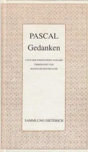 Sammlung Dieterich 7, Gedanken, Pascal, Blaise. 1997, Parkland Verlag