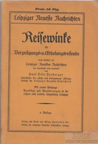 Buch: Reisewinke für Vergnügungs- und Erholungsreisende, Forberger, Paul Otto