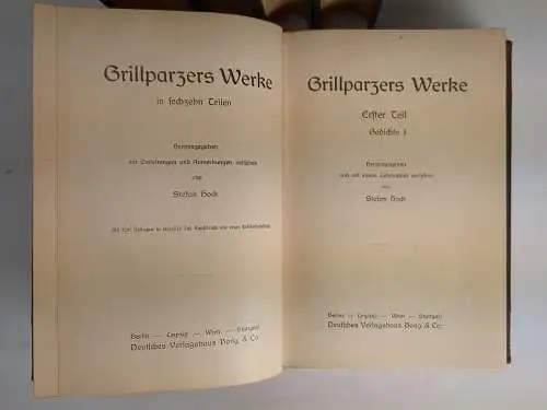 Buch: Grillparzers Werke in sechzehn Teilen, Bong, 5 Bände, Stefan Hock (Hrsg.)