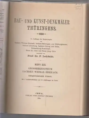 Buch: Bau- und Kunstdenkmäler Thüringens, Lehfeldt, 1888, 1891, 1992, 3 in 1 Bd.