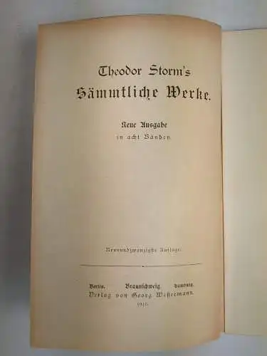 Buch: Theodor Storm - Sämtliche Werke, 8 Bände, 1917, Verlag Georg Westermann