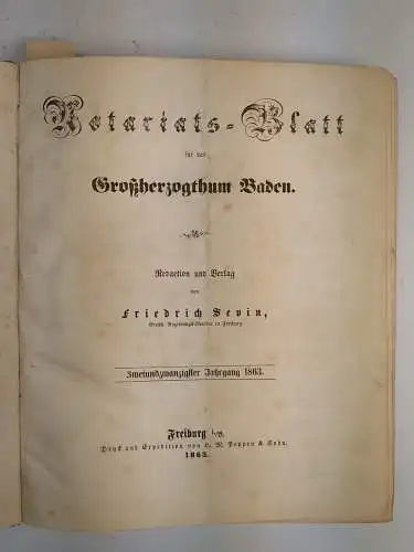 Notariats-Blatt für das Großherzogthum Baden, Sevin, Gerhardt, 3 Bände, 1857 ff.