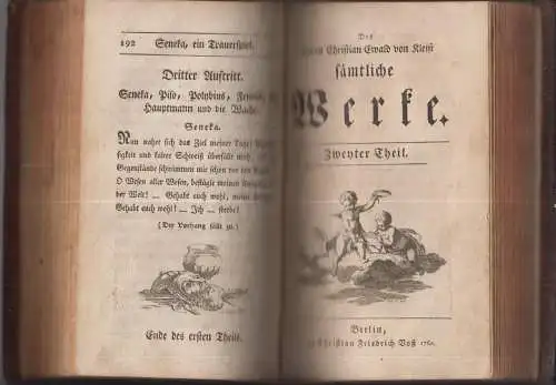 Buch: Sämtliche Werke, Christian Ewald von Kleist, 1760, bey Chr. Friedrich Voß