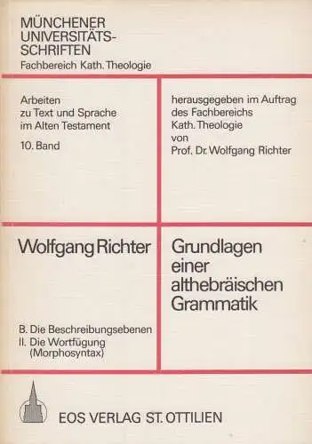 Buch: Grundlagen einer althebräischen Grammatik, Richter, Wolfgang, 1979, EOS