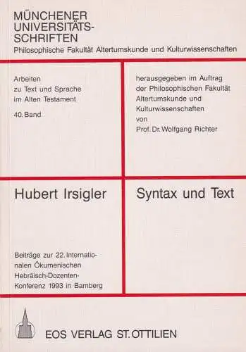 Buch: Syntax und Text, Irsigler, Hubert, 1993, EOS Verlag, gebraucht, sehr gut