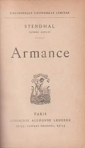 Buch: Armance, Stendhal, Alphonse Lemerre, Bibliotheque Universelle Lemerre